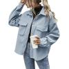 imageCHARTOU Womens Loose Turn Down Lapel Single Breasted Short Pea Coat JacketBlue