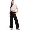 imageCHARTOU Womens Summer Drawstring Waist Wide Leg Loose Cotton Linen Palazzo PantsBlack