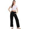 imageCHARTOU Womens Summer Drawstring Waist Wide Leg Loose Cotton Linen Palazzo PantsBlack