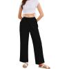 imageCHARTOU Womens Summer Drawstring Waist Wide Leg Loose Cotton Linen Palazzo PantsBlack