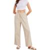 imageCHARTOU Womens Summer Drawstring Waist Wide Leg Loose Cotton Linen Palazzo PantsKhaki