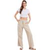 imageCHARTOU Womens Summer Drawstring Waist Wide Leg Loose Cotton Linen Palazzo PantsKhaki