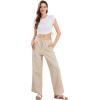 imageCHARTOU Womens Summer Drawstring Waist Wide Leg Loose Cotton Linen Palazzo PantsKhaki