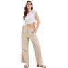 imageCHARTOU Womens Summer Drawstring Waist Wide Leg Loose Cotton Linen Palazzo PantsKhaki