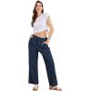 imageCHARTOU Womens Summer Drawstring Waist Wide Leg Loose Cotton Linen Palazzo PantsNavy