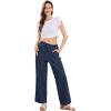 imageCHARTOU Womens Summer Drawstring Waist Wide Leg Loose Cotton Linen Palazzo PantsNavy