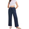 imageCHARTOU Womens Summer Drawstring Waist Wide Leg Loose Cotton Linen Palazzo PantsNavy