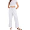 imageCHARTOU Womens Summer Drawstring Waist Wide Leg Loose Cotton Linen Palazzo PantsWhite