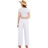 imageCHARTOU Womens Summer Drawstring Waist Wide Leg Loose Cotton Linen Palazzo PantsWhite