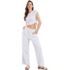 imageCHARTOU Womens Summer Drawstring Waist Wide Leg Loose Cotton Linen Palazzo PantsWhite