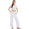 imageCHARTOU Womens Summer Drawstring Waist Wide Leg Loose Cotton Linen Palazzo PantsWhite