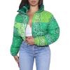 imageCHARTOU Womens Cute Stand Collar Paisley Quilted Puffer Crop Down Alternative Jacket CoatGreen