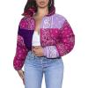 imageCHARTOU Womens Cute Stand Collar Paisley Quilted Puffer Crop Down Alternative Jacket CoatPurple