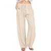 imageCHARTOU Womens Summer Drawstring Waist Wide Leg Loose Cotton Linen Palazzo PantsKhaki