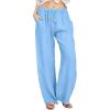 imageCHARTOU Womens Summer Drawstring Waist Wide Leg Loose Cotton Linen Palazzo PantsLight Blue