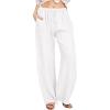 imageCHARTOU Womens Summer Drawstring Waist Wide Leg Loose Cotton Linen Palazzo PantsWhite