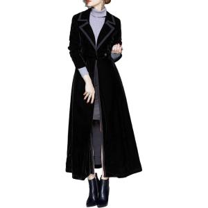 imageCHARTOU Womens Elegant Velvet One Button Maxi Trench Coat Pocket Party OvercoatBlack