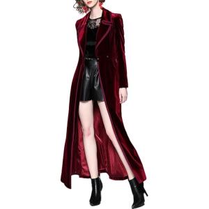 imageCHARTOU Womens Elegant Velvet One Button Maxi Trench Coat Pocket Party OvercoatBurgundy