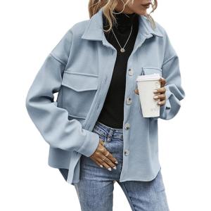 imageCHARTOU Womens Loose Turn Down Lapel Single Breasted Short Pea Coat JacketBlue