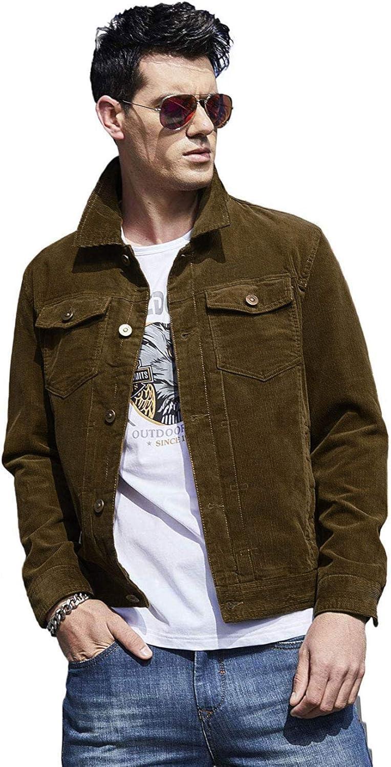 imageCHARTOU Mens Vintage ButtonFront Slim Fit Corduroy Denim JacketCoffee