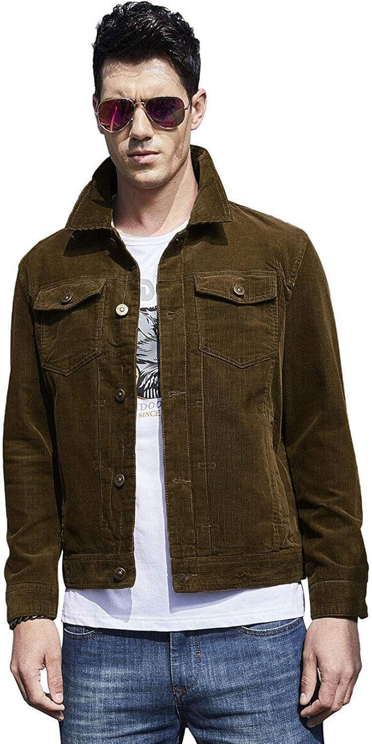 imageCHARTOU Mens Vintage ButtonFront Slim Fit Corduroy Denim JacketCoffee