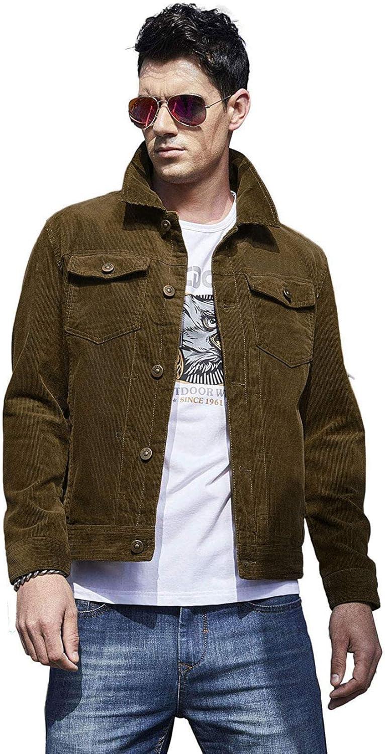 imageCHARTOU Mens Vintage ButtonFront Slim Fit Corduroy Denim JacketCoffee
