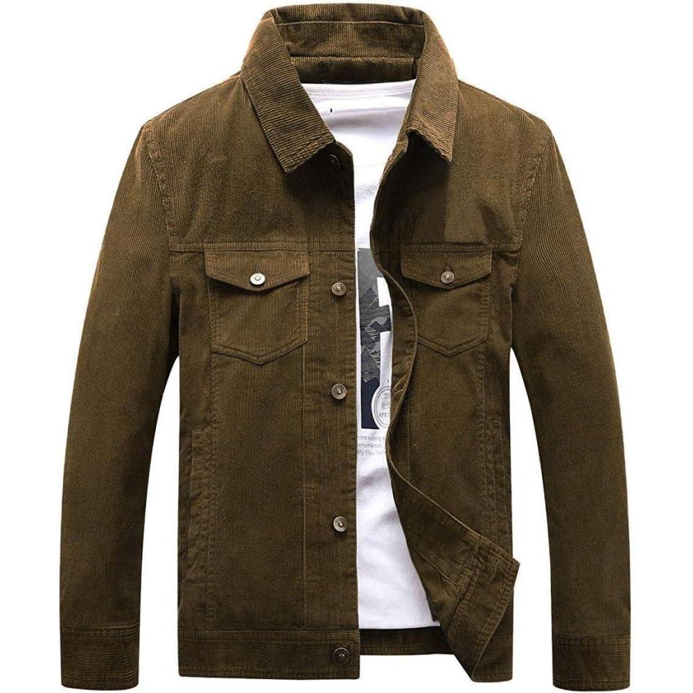 imageCHARTOU Mens Vintage ButtonFront Slim Fit Corduroy Denim JacketCoffee