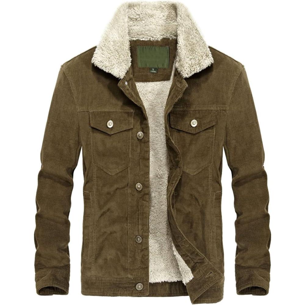 imageCHARTOU Mens Vintage ButtonFront Slim Fit Corduroy Denim JacketCoffeefleece