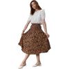 imageCHARTOU Womens Chic Elastic High Waisted A Line Leopard Print Pleated Shirring MidiLong SkirtBrown