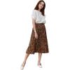 imageCHARTOU Womens Chic Elastic High Waisted A Line Leopard Print Pleated Shirring MidiLong SkirtBrown