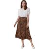 imageCHARTOU Womens Chic Elastic High Waisted A Line Leopard Print Pleated Shirring MidiLong SkirtBrown