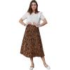 imageCHARTOU Womens Chic Elastic High Waisted A Line Leopard Print Pleated Shirring MidiLong SkirtBrown