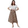 imageCHARTOU Womens Chic Elastic High Waisted A Line Leopard Print Pleated Shirring MidiLong SkirtDark Yellow