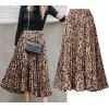 imageCHARTOU Womens Chic Elastic High Waisted A Line Leopard Print Pleated Shirring MidiLong SkirtDark Yellow