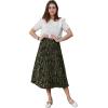 imageCHARTOU Womens Chic Elastic High Waisted A Line Leopard Print Pleated Shirring MidiLong SkirtGreen