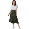 imageCHARTOU Womens Chic Elastic High Waisted A Line Leopard Print Pleated Shirring MidiLong SkirtGreen