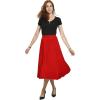 imageCHARTOU Womens Chic Elastic High Waisted A Line Leopard Print Pleated Shirring MidiLong SkirtRed