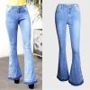 imageCHARTOU Womens Chic Floral Embroidered HighRise Bell Bottom Flare Jeans Broad Feet Long Denim PantsBlue