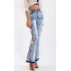 imageCHARTOU Womens Chic Floral Embroidered HighRise Bell Bottom Flare Jeans Broad Feet Long Denim PantsBlue4