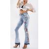 imageCHARTOU Womens Chic Floral Embroidered HighRise Bell Bottom Flare Jeans Broad Feet Long Denim PantsBlue4