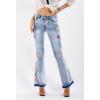 imageCHARTOU Womens Chic Floral Embroidered HighRise Bell Bottom Flare Jeans Broad Feet Long Denim PantsBlue4