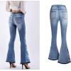 imageCHARTOU Womens Chic Floral Embroidered HighRise Bell Bottom Flare Jeans Broad Feet Long Denim PantsBlue5