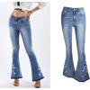 imageCHARTOU Womens Chic Floral Embroidered HighRise Bell Bottom Flare Jeans Broad Feet Long Denim PantsBlue5
