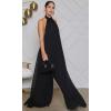 imageCHARTOU Womens Elegant Loose Fit Chiffon Halter Neck Backless Wide Leg JumpsuitBlack