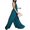 imageCHARTOU Womens Elegant Loose Fit Chiffon Halter Neck Backless Wide Leg JumpsuitDeep Cyan