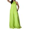 imageCHARTOU Womens Elegant Loose Fit Chiffon Halter Neck Backless Wide Leg JumpsuitGreen
