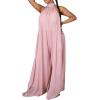 imageCHARTOU Womens Elegant Loose Fit Chiffon Halter Neck Backless Wide Leg JumpsuitPink