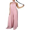 imageCHARTOU Womens Elegant Loose Fit Chiffon Halter Neck Backless Wide Leg JumpsuitPink