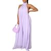 imageCHARTOU Womens Elegant Loose Fit Chiffon Halter Neck Backless Wide Leg JumpsuitPurple