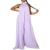 imageCHARTOU Womens Elegant Loose Fit Chiffon Halter Neck Backless Wide Leg JumpsuitPurple